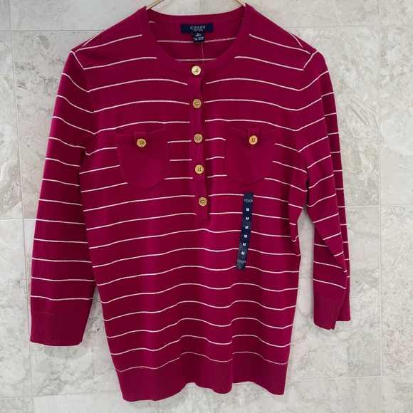Chaps Tops - CHAPS {M} Top Mulberry White Striped NWT